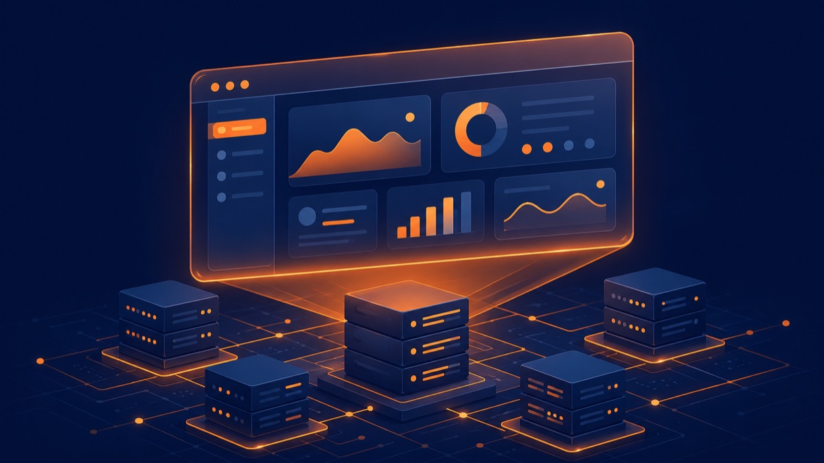 Serveurs et tableau de bord stylisés : l'infrastructure est le socle de tout projet de système d'information
