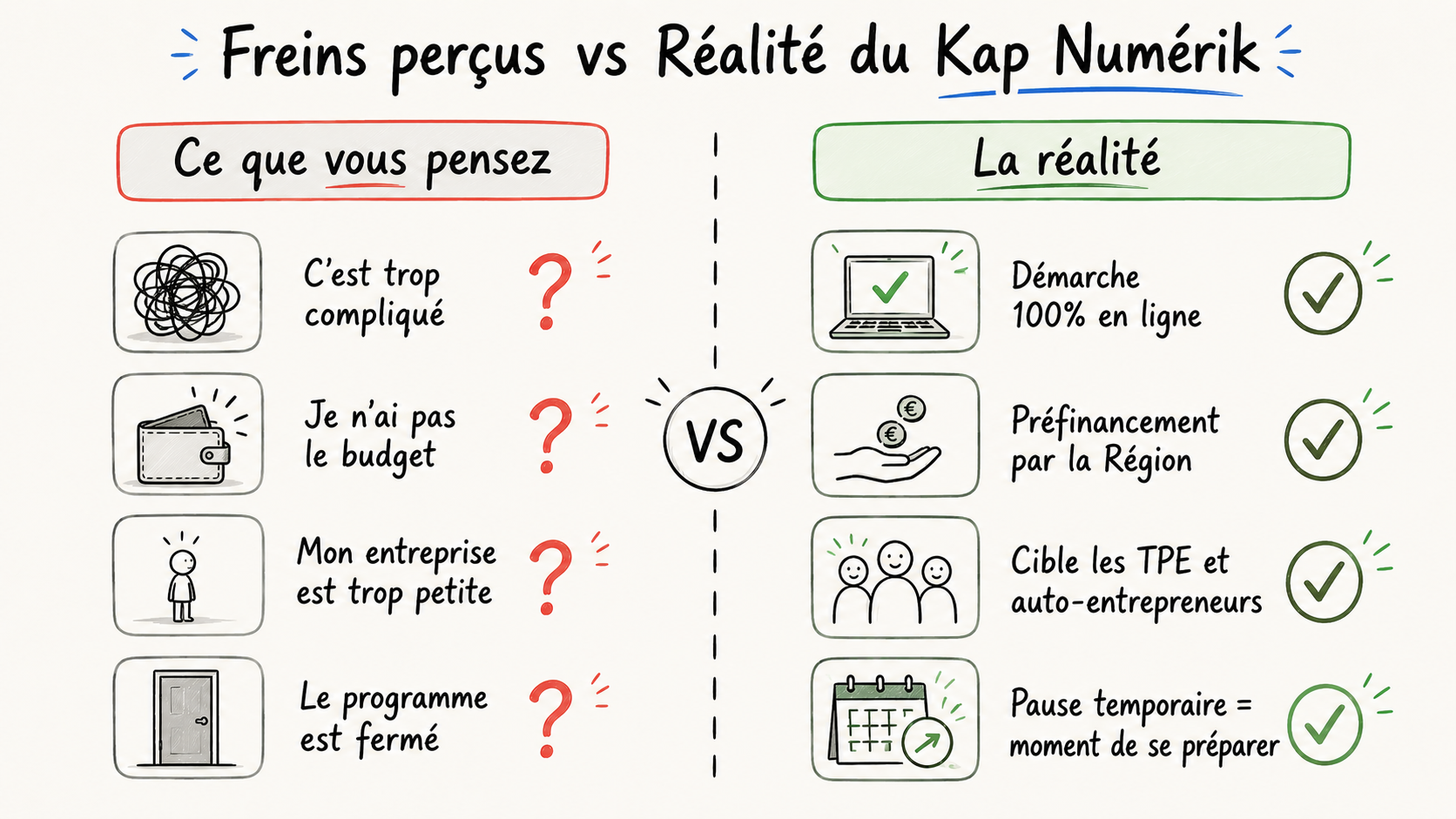 Comparaison entre les freins perçus et la réalité du dispositif Kap Numérik